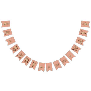 Bannière À Fanions Boho Floral sur Baby shower rose texturé