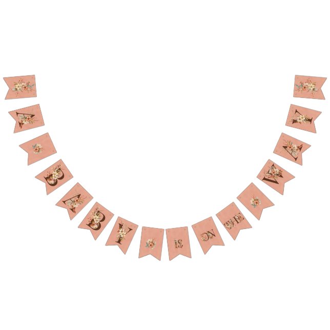 Bannière À Fanions Boho Floral sur Baby shower rose texturé (Tout)