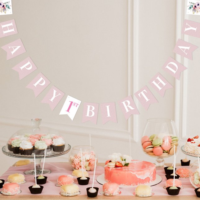 Bannière À Fanions Boho Floral Wild One Girl's First Birthday Party (Créateur téléchargé)