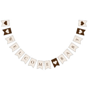 Bannière À Fanions Boho minimaliste Baby shower d'accueil beige