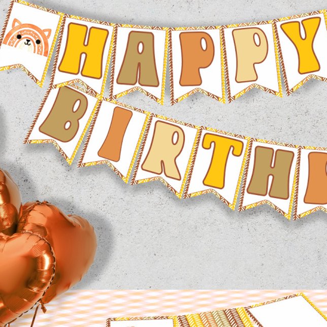 Bannière À Fanions Boho Rainbow Woodland Fox Retro Joyeux anniversair (Créateur téléchargé)