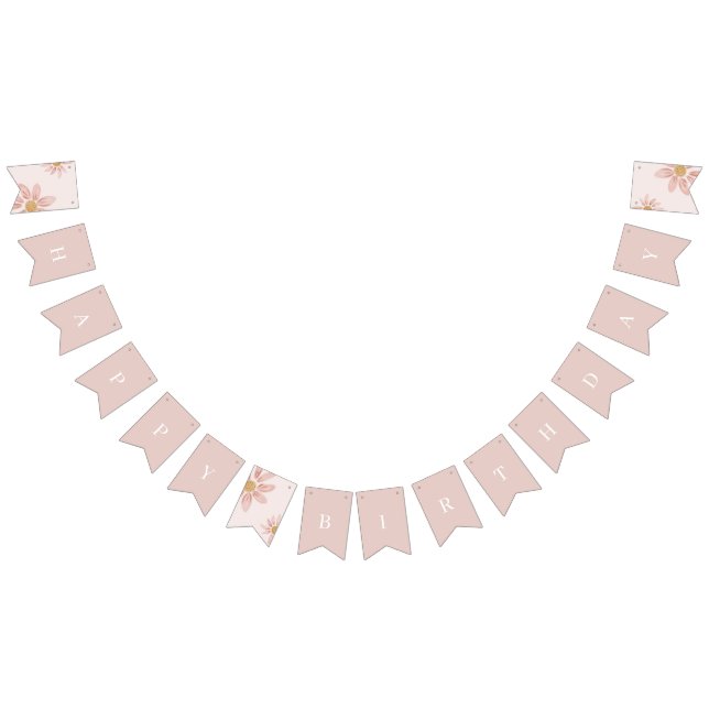 Bannière À Fanions Boho Rose Daisy Joyeux Anniversaire Floral (Tout)