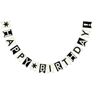 BANNIÈRE À FANIONS BONJOUR D'ANNIVERSAIRE NOIR ET IVOIRE BLANC