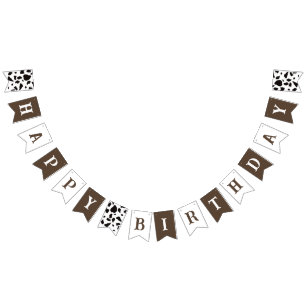 Bannière À Fanions Bonne vache d'anniversaire Imprimer Brown et blanc