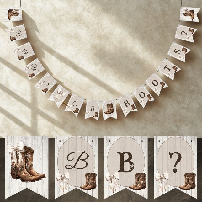 Bannière À Fanions Bows or Boots Rustic Boho Gender Reveal Party (Créateur téléchargé)