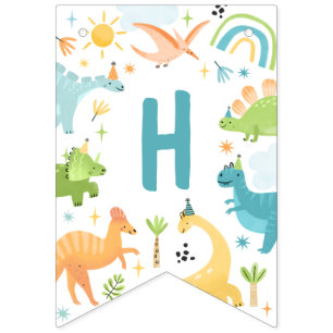 Bannière À Fanions Boy Blue Dinosaur fête d'anniversaire