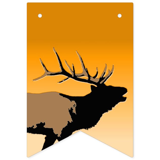 Bannière À Fanions Brouillonnant Bull Elk au coucher du soleil Art or (Premier drapeau)