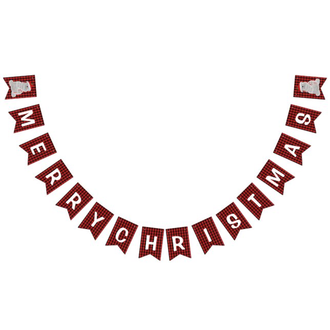 Bannière À Fanions Buffle rouge noir plaid Joyeux Noël (Tout)