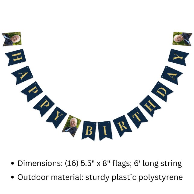 Bannière À Fanions Bunting Flags Photo Navy Gold 80th Happy Birthday (SEE FULL SUITE AT BOTTOM)