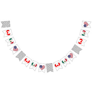 Bannière À Fanions Canada Mexique États-Unis accueillant le tournoi d