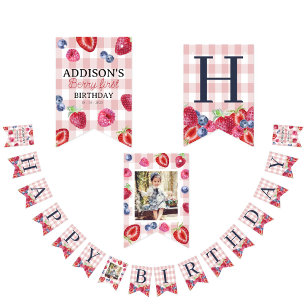 Bannière À Fanions Carte personnalisée Berry premier anniversaire Pin