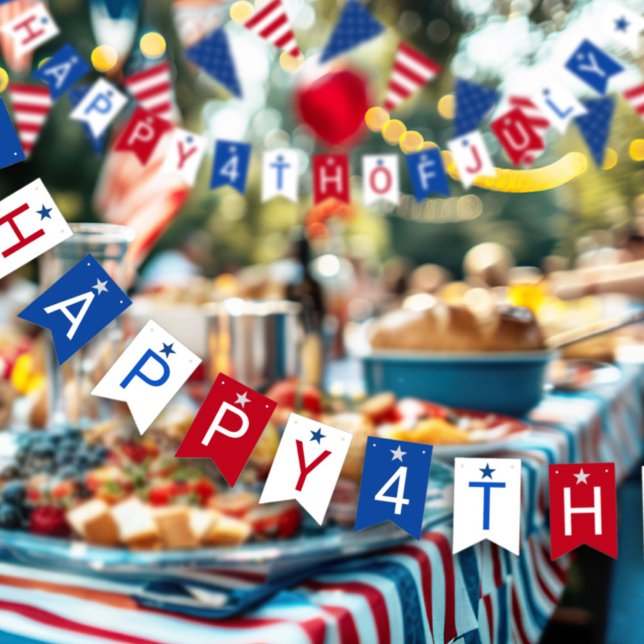 Bannière À Fanions Célébration du 4 juillet rouge blanc bleu (Créateur téléchargé)