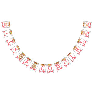 Bannière À Fanions C'est Un baby shower Cowgirl chevaux rose