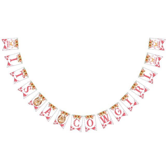 Bannière À Fanions C'est Un baby shower Cowgirl chevaux rose (Tout)