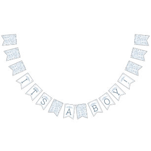 Bannière À Fanions C'est un garçon Dusty Baby shower Floral bleu