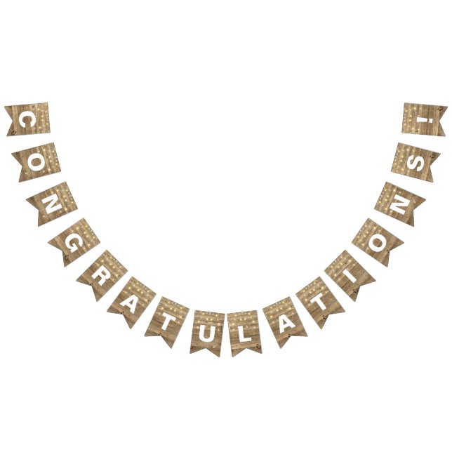 Bannière À Fanions chaîne de feux de fête sur bois rustique (Tout)