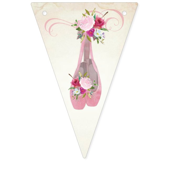 Bannière À Fanions Chic rose Shabby Ballet Floral Chaussons (Premier drapeau)