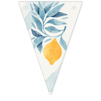 Bannière À Fanions Citron aux feuilles bleues illustration botanique