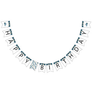 Bannière À Fanions Citrouille Blue Floral Joyeux décor de fête d'anni