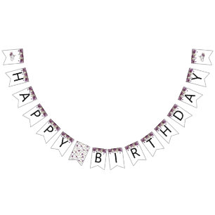 Bannière À Fanions Citrouille Floral Violet Joyeux Décor de fête d'an