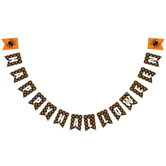 Bannière À Fanions Citrouilles et araignées heureux Halloween (Tout)