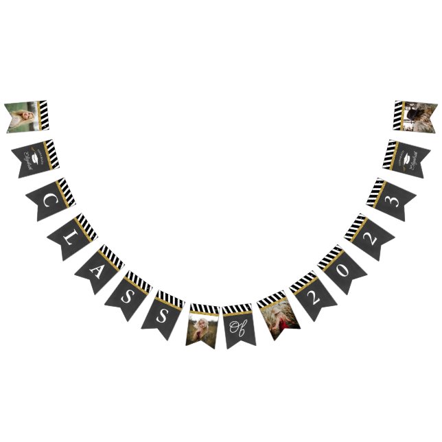 Bannière À Fanions Classe Noir et Or de 2023 Photo Graduation (Tout)