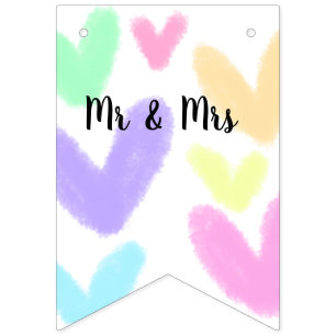 Bannière À Fanions Cœur simple style de texte minimal mariage M & Mme