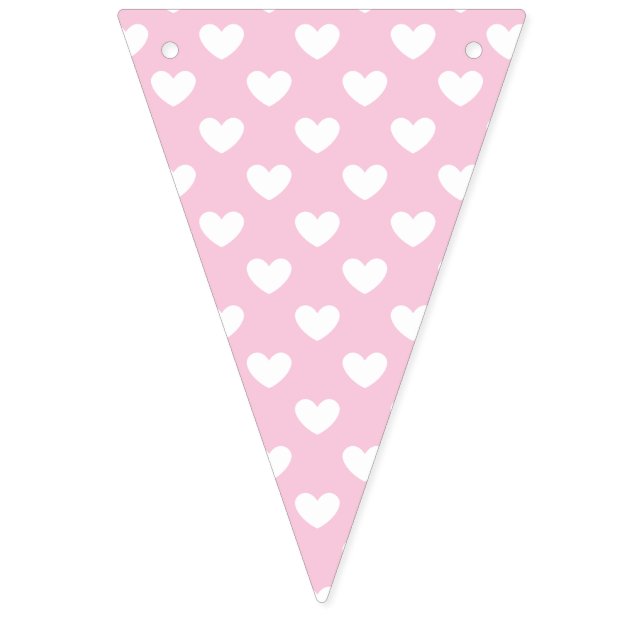 Bannière À Fanions Cœurs Classiques Blanc - Rose Clair (Premier drapeau)