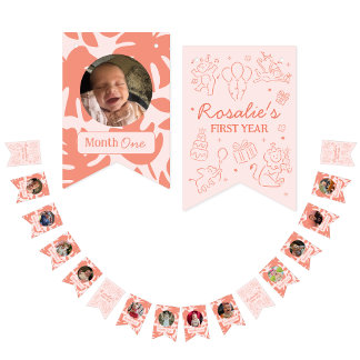 Bannière À Fanions Collage photo d'anniversaire de fille avec des ani