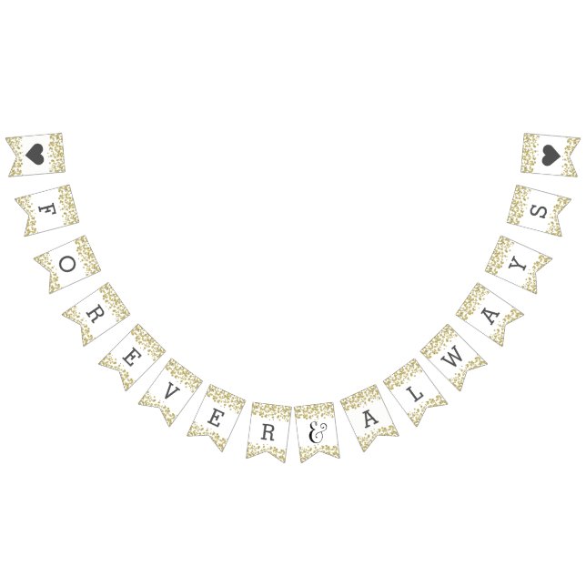 Bannière À Fanions Confetti blanc & or Mariage pour toujours (Tout)