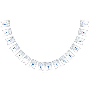Bannière À Fanions Confettis bleu-foncé de retraite d'argent heureux