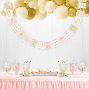 Bannière À Fanions Congratulations Modern Pink Gold Graduation Party