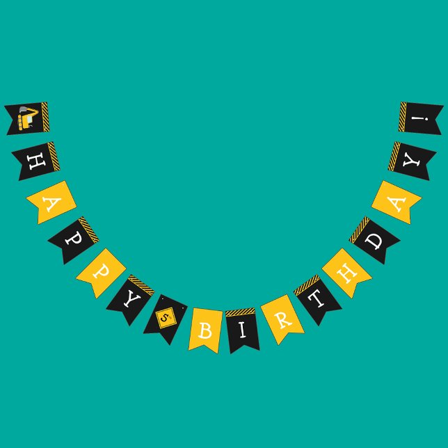 Bannière À Fanions Construction Joyeux Anniversaire, Excavateur et Ga (Créateur téléchargé)