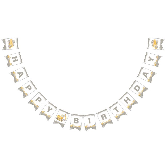 Bannière À Fanions Construction Truck Birthday Happy Birthday (Tout)