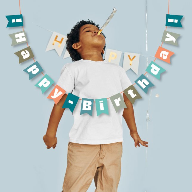 Bannière À Fanions Corail bleu personnalisé Vert Joyeux anniversaire (Créateur téléchargé)