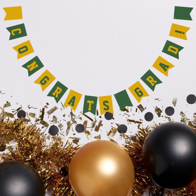 Bannière À Fanions Couleurs de l'école verte et or Graduation (In Situ)