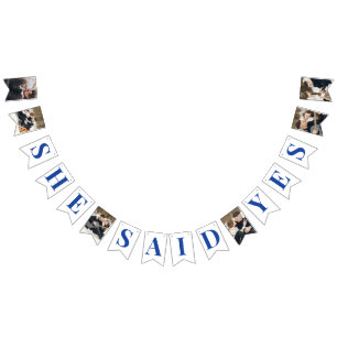 Bannière À Fanions Couple Photo Royal Blue Fête des mariées