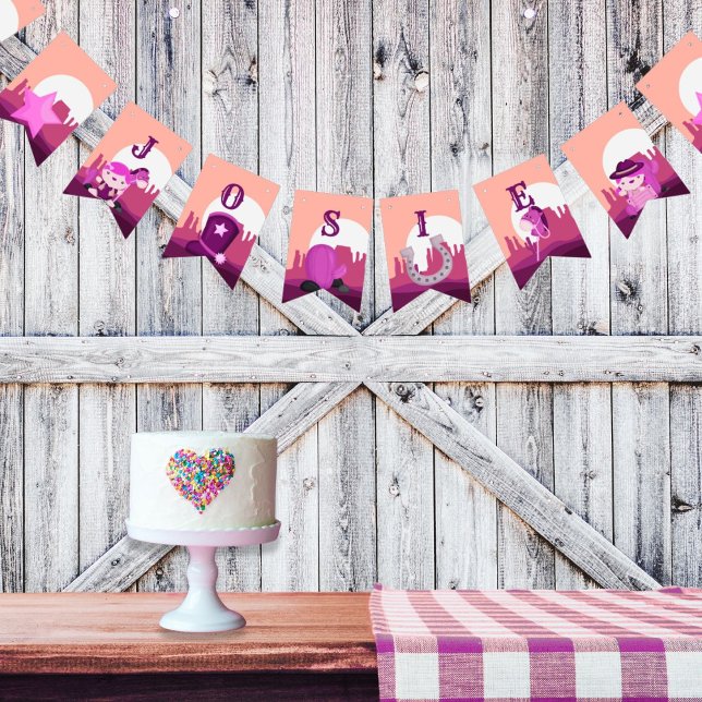 Bannière À Fanions Cow-girl rose mignonne désert occidental à tout âg (Créateur téléchargé)