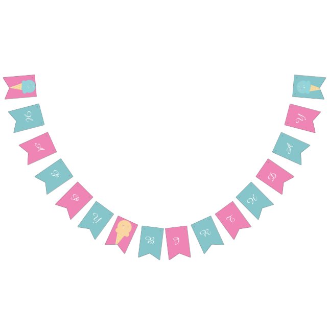 Bannière À Fanions Crème glacée cônes rose Bleu Joyeux anniversaire (Tout)