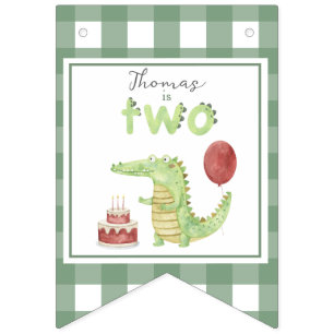 Bannière À Fanions Crocodile aquarelle 2ème anniversaire