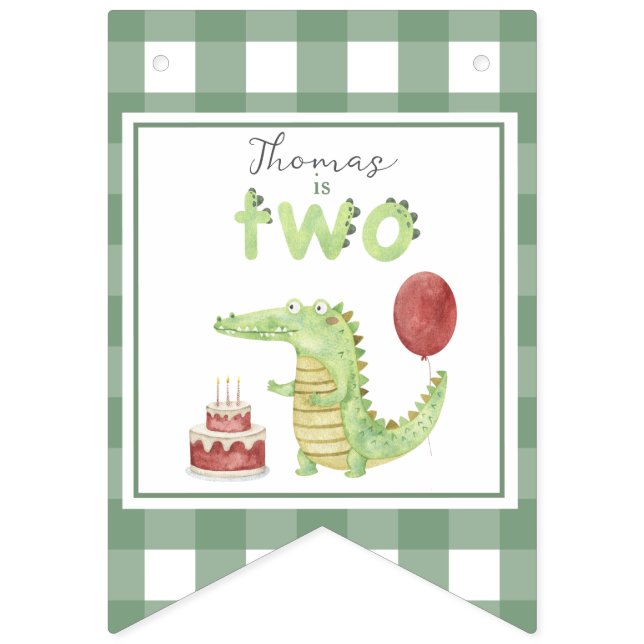 Bannière À Fanions Crocodile aquarelle 2ème anniversaire (Premier drapeau)