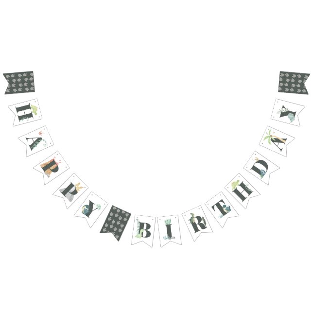 Bannière À Fanions Cute Dinosaur Jungle Aquarelle garçon Joyeux anniv (Tout)