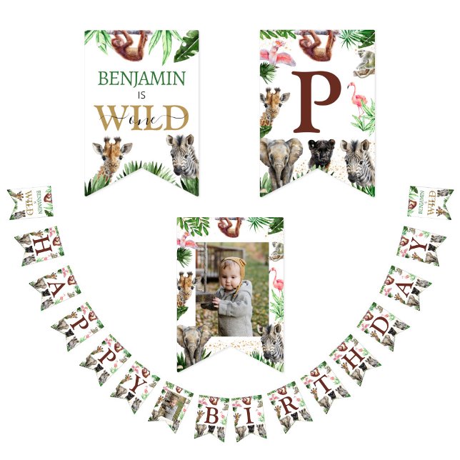 Bannière À Fanions Cute Jungle Animaux Safari Anniversaire (Créateur téléchargé)