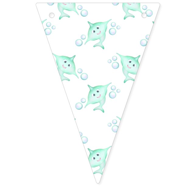 Bannière À Fanions Cute Pastel Vert Enfants Aquarelle requin (Premier drapeau)