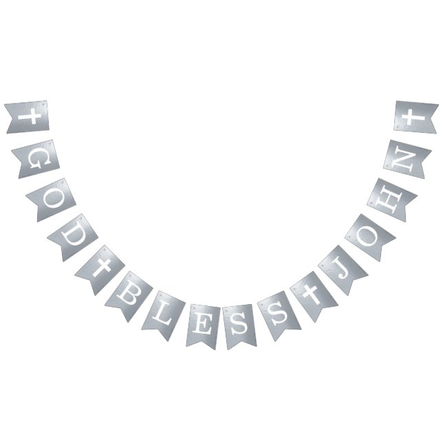 Bannière À Fanions Dieu Béni 4 Lettres Nom Argent Baptême Communion (Tout)
