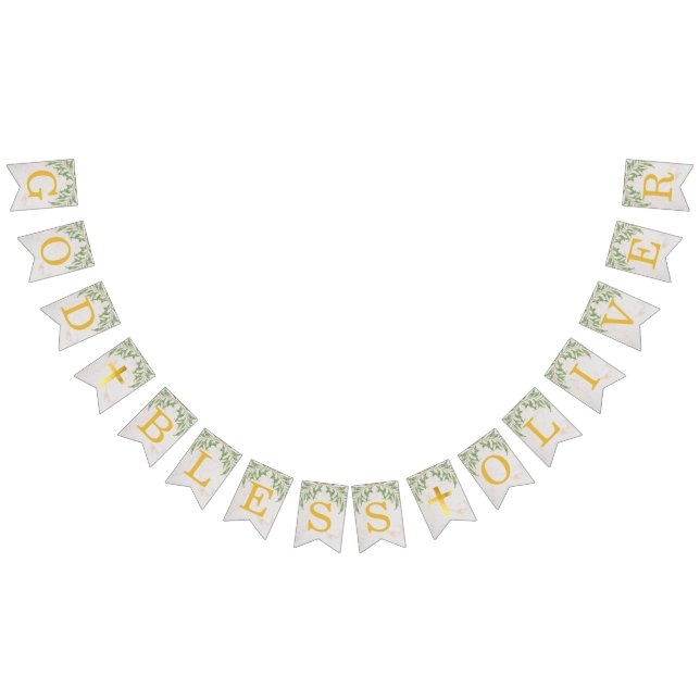 Bannière À Fanions Dieu Béni 6 Lettres Foliage Or Baptême Communion (Tout)