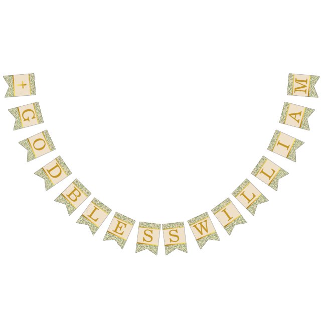 Bannière À Fanions Dieu Béni 7 Lettres Vert Feuilles Baptême Communio (Tout)