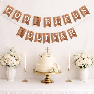 Bannière À Fanions Dieu bénisse 6 lettres cuivre baptême première com