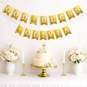 Bannière À Fanions Dieu bénisse 6 Lettres Nom Baptême Communion