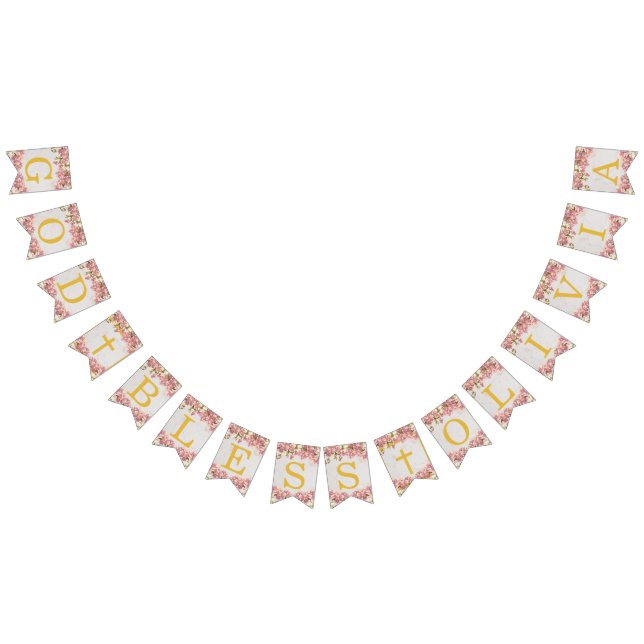 Bannière À Fanions Dieu bénisse 6 Lettres Orchidées roses Baptême Com (Tout)